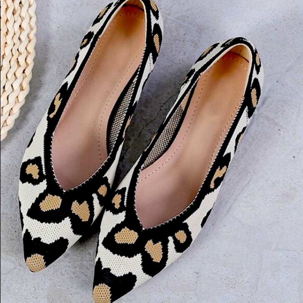 Leopard pattern, flats, pointed toe.